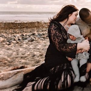 Black Lace Wrap Dress with fringe